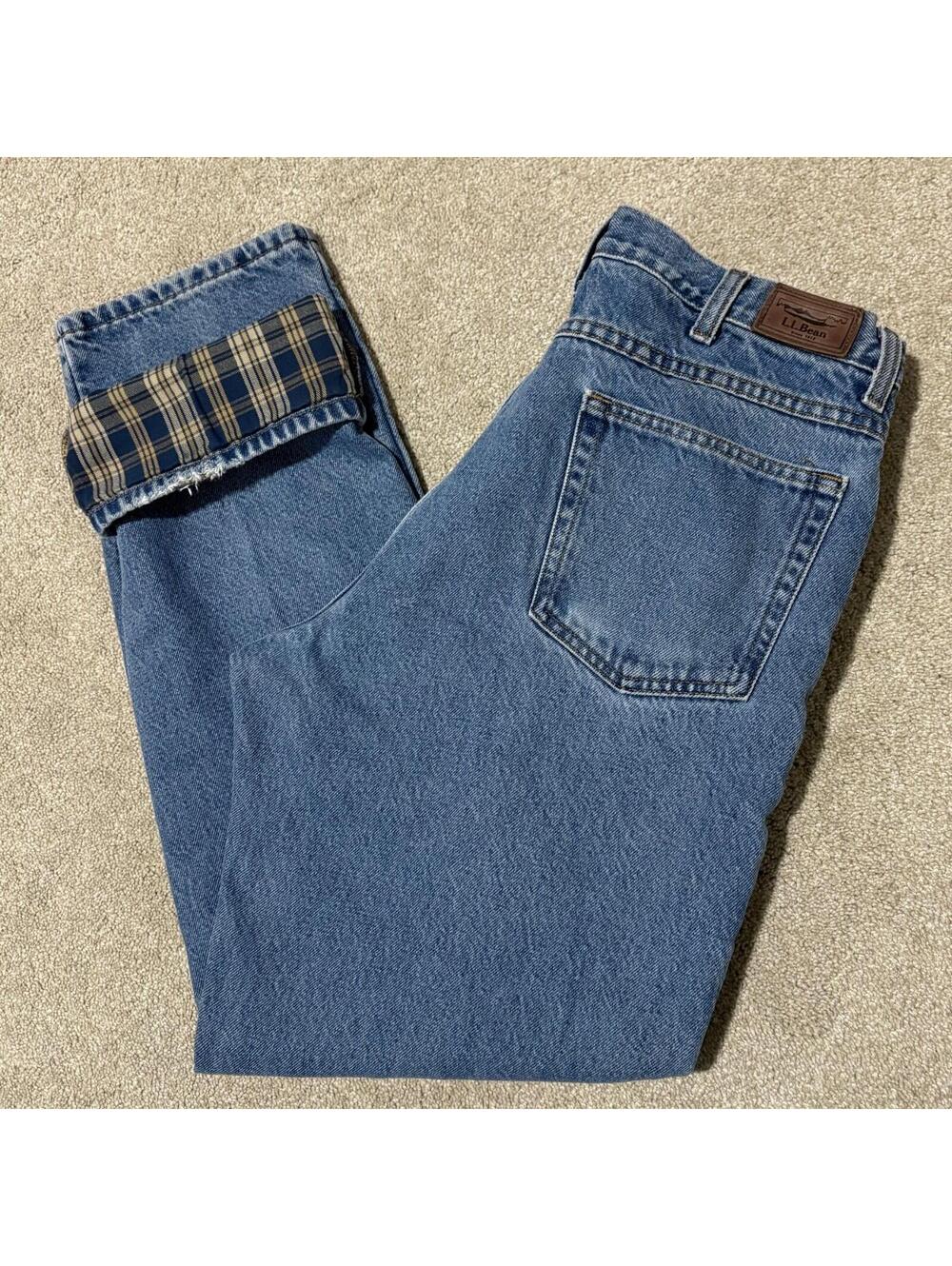 VTG LL Bean Flannel Lined Jeans Mens 34x32 Natural Fit Straight Leg Work Outdoor
